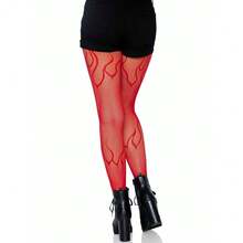 Leg Avenue Alt Fashion Flame Fishnet Tights For Women With Designs - Đỏ - Xem 3