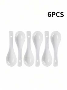 2/4/6/12件装中式陶瓷汤匙，亚洲汤匙，白色日式拉面匙，椭圆形设计，适用于面条、饺子、甜点、味噌汤等。 - 查看 7