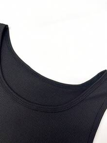 1 chiếc Áo ba lỗ sọc caro màu trơn thường ngày thoải mái tối giản thường ngày thường ngày thường ngày giải trí thể thao thường ngày - màu đen - Xem 6