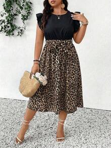 SHEIN Frenchy Plus Size Women Floral Print Round Neck Cap Sleeve Elegant Dress, Summer Vacation - 多色 2 - 查看 6