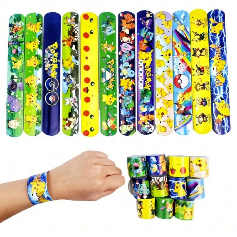 12 piezas Pulsera de golpe con diseño de personajes de dibujos animados para niños, adecuada para regalos y uso en fiestas - Multicolor - Ver 1