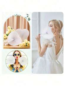 1/5/10/20/30/40/60支装白色心形折叠纸扇，夏季纸扇，白色散装折叠手持扇，婚礼装饰心形手风琴扇，带塑料扇柄，适用于婚礼、生日、宾客回礼、DIY最佳礼物、生日、婚礼仪式装饰 - 彩色 - 查看 7