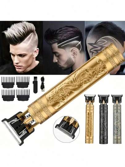 Men's Professional Hair Clipper And Beard Trimmer - USB Rechargeable Lithium Battery, 4 Attachments, Ergonomic Design With Adjustable Comb, Suitable For Trimming And Styling, Men's Hair Clipper