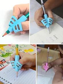 3psc Kids Silicone Pencil Grips, 3-Finger Posture Correction Tool, Ergonomic Writing Aid For Students & Toddlers - 2603-5301 - View 5