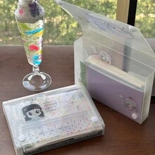 1pc A6 Size Linen Snowflake Frosted Desktop Mini Card Sticker Storage Box, Transparent Dust-Proof Card Organizer School Supplies - Rectangle - View 3
