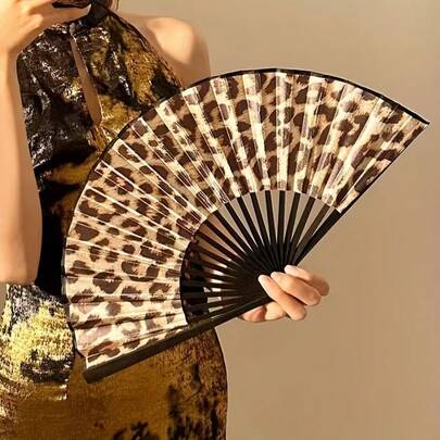 New Leopard Print Folding Fan, Portable Handheld Fan For Dancing, Photography, Travel And Daily Use,Summer,Holiday