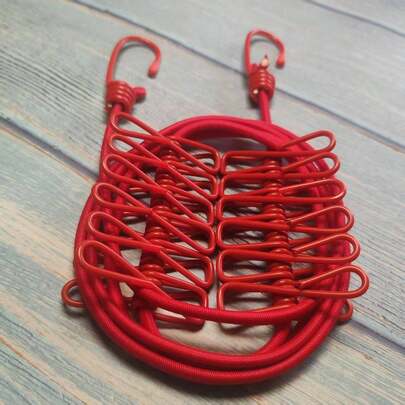 Portable Outdoor Clothesline For Travel And Home Use, 12 Clips, Windproof Clothesline, Colorful Elastic Drying Rope