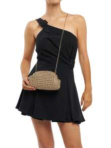 Medium Silver Black Gold Braided Crossbody Bag With Chain - Gold - View 1