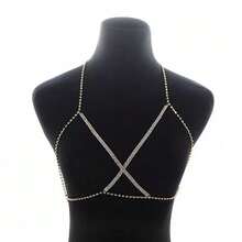 1 pieza Cadena corporal clásica de mujer con rhinestones, joyería corporal brillante de cristal, accesorio sexy para fiestas - Dorado - Ver 2