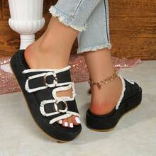 Giày sandal cao gót nữ kiểu dáng cổ điển, thanh lịch, đính ren rơm và ngọc trai giả, chống thấm nước, đế dày, thoải mái, không gây mỏi chân, thích hợp cho kỳ nghỉ, hàng ngày, tiệc tùng, quà tặng mùa hè. - Đen và trắng - Xem 3