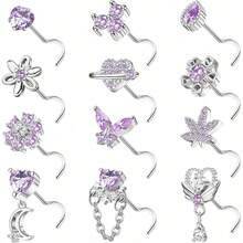 Diamday 12 chiếc khuyên mũi 20G bằng thép không gỉ phẫu thuật hình chữ L dành cho nam và nữ, khuyên mũi dễ thương, trang sức dạng vít. - Bạc - Xem 9