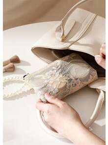 大容量化妆品及洗漱用品收纳包 - 优雅蕾丝拉链化妆包，宽敞旅行化妆包，男女通用，化妆间装饰 - 彩色 - 查看 9