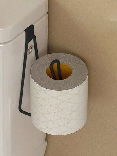 1pc Fashion Self-Adhesive Toilet Paper Holder, Space-Saving Wall-Mounted No Drilling Required, Suitable For Bathroom Wall And Door, Practical Hook, Double-Sided Tape Residue-Free, Black/White Available, Bathroom Supplies, Kitchen Supplies, Dorm Essential, Back To School Essential, Decor, Bathroom Tissue Holder, Living Room