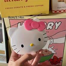 SANRIO 1個可愛粉色蝴蝶結設計便攜式口袋鏡 - 雙面緊湊旅行化妝鏡，輕巧便攜，無需電池，適合作為便攜裝飾配件 & 化妝工具 | 生動有趣的審美設計 | 光滑塑料材質 - 彩色 - 查看 3