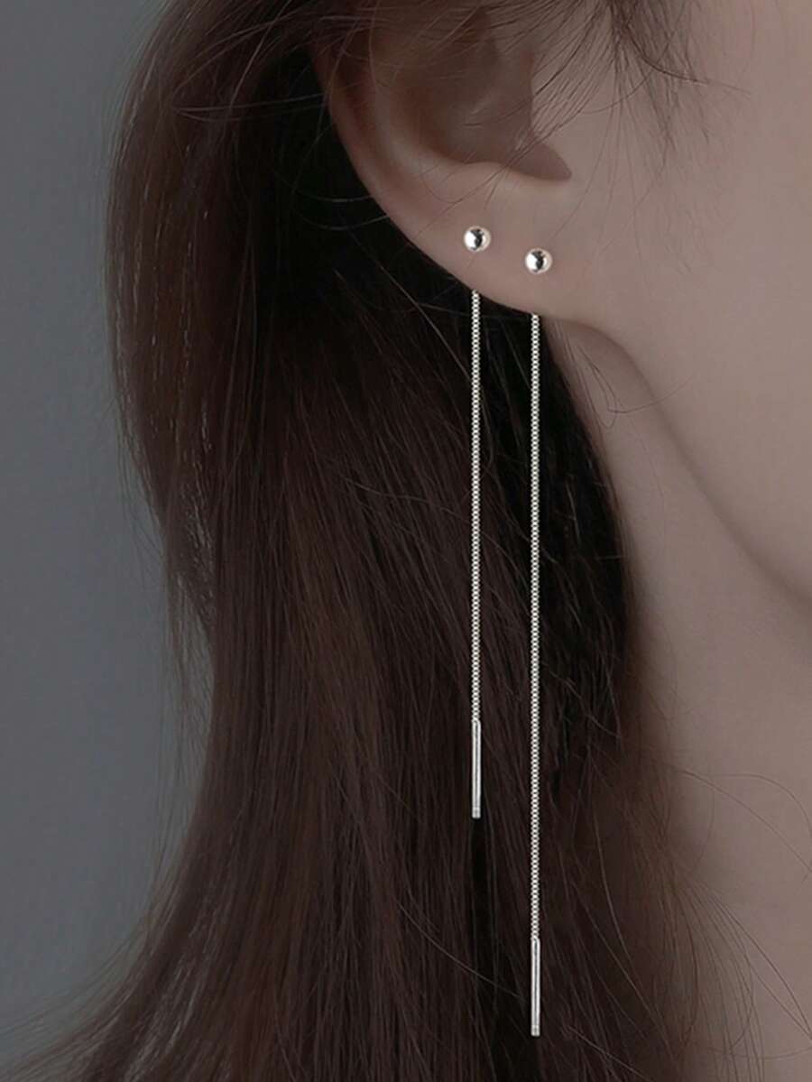 Nooxian 2个银色球形耳钩，简约耳饰配件，女士适用