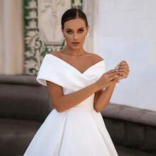 Elegant Sexy Off Shoulder A Line Pleated Satin Wedding Dress,Formal Bride Gowns Women,Registry Office Dresses Bridal Fashion,Evening Party Dress Birthday Party Dress Country Wedding,Romantic Church Ceremony Wedding Dress,Suitable For Wedding,Dating,Party,Singles' Party,Vacation,Formal Occasions,Dinner Dress,Prom Dress,Homecoming Dess,Cocktail Party,Wedding Guest Dress,Graduation - trắng - Xem 5