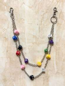 Assorted Color Dice Ball Chain Waist Chain, Punk Y2K Hip Hop Unisex Luxury Accessory, Halloween & Holiday Gift, Random Color Shipped - Multicolor - View 2