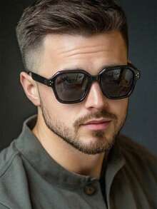 1 par de gafas de hombre con montura cuadrada de PC negra, unicolor minimalista, de moda para usar en la calle - Negro - Ver 1