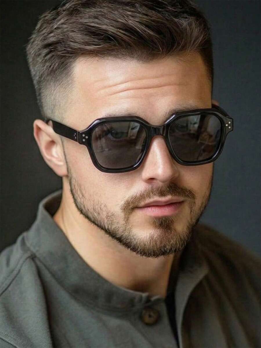 1 par de gafas de hombre con montura cuadrada de PC negra, unicolor minimalista, de moda para usar en la calle - Negro - Ver 1