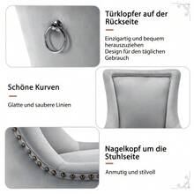 Luxurious Dining Chair (Kitchen Chair, Living Room Chair), Upholstered Chair With Nailhead Trim, Solid Wood Legs, Velvet Cover - Grey - View 9