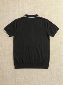 Men's Regular Shoulder Short Sleeve Half-Button Casual Summer Versatile Knit Sweater - Black - View 3
