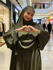 两件套：希玛尔祈祷头巾 + 宽松舒适的阿巴雅长袍，穆斯林服装，适合女性日常穿着和祈祷，四季皆宜。 - 彩色 - 查看 8