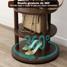 Owii Perchero Giratorio Perchero Para Ropa Independiente de Madera Perchero Resistente con Estante de Almacenamiento y 3 Barras Transversales para Entrada Oficina Dormitorio 40*40*171CM Nogal - Bastante - Ver 4