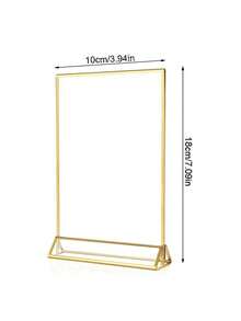 Suporte para Número de Mesa de Casamento em Acrílico Transparente 10*18cm com Bordas Douradas, Moldura Dupla Face para Fotos, Ideal para Cardápios de Restaurante, Receitas e Exibição de Fotos. - Ver 3