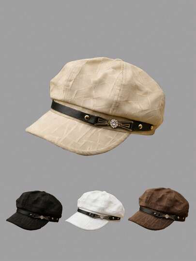 Women's Retro Newsboy Cap - Breathable Beret Hat With Rhinestone Buckle, British Vintage Taxi Driver Hat, Suitable For Daily Wear, Street Fashion And Vacation. Lightweight Adjustable Newsboy Beret Cap, Perfect For Spring And Summer, Fashionable Y2K Aesthetic Headwear, Stylish And Elegant Fashion Accessory. Universal Size, An Ideal Gift For Her.
