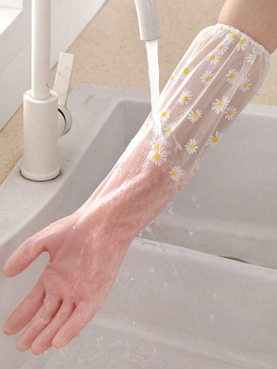 Reusable Thick Waterproof Anti-Slip Rubber Long Sleeve Gloves, Suitable For Dishwashing, Kitchen Cleaning And Pet Care - A - View 1