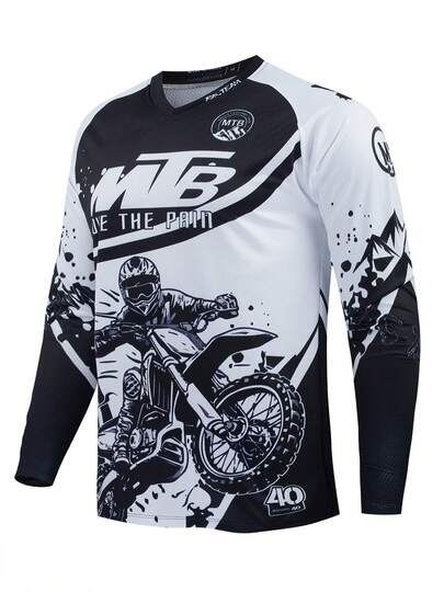 Mountain Bike V-Neck Sports Jersey, Racing Suit, MTB BMX ATV Downhill Motorcycle DH Off-Road Motorcycle V-Neck T-Shirt, Men's Fitness Long Sleeve T-Shirt - Universal Version, Suitable For Cycling, Off-Road, Motorcycle Travel, Hiking, Training, Fishing And Casual Daily Wear