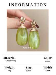 1 Pair Resin Green Water Drop Earrings, Casual Vacation Commute Party Exaggerated Earrings For Women - Green - View 12