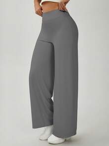 TIN  pieza Pantalones deportivos de cintura alta, corte ancho y ajuste holgado de unicolor para mujer - Gris - Ver 7
