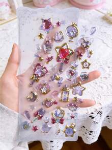 闪亮魔法宝石贴纸 - 3D立体水晶蝴蝶结贴纸，粉紫色系精美文具，适用于手账、DIY手工和礼品包装 - 彩色 - 查看 8