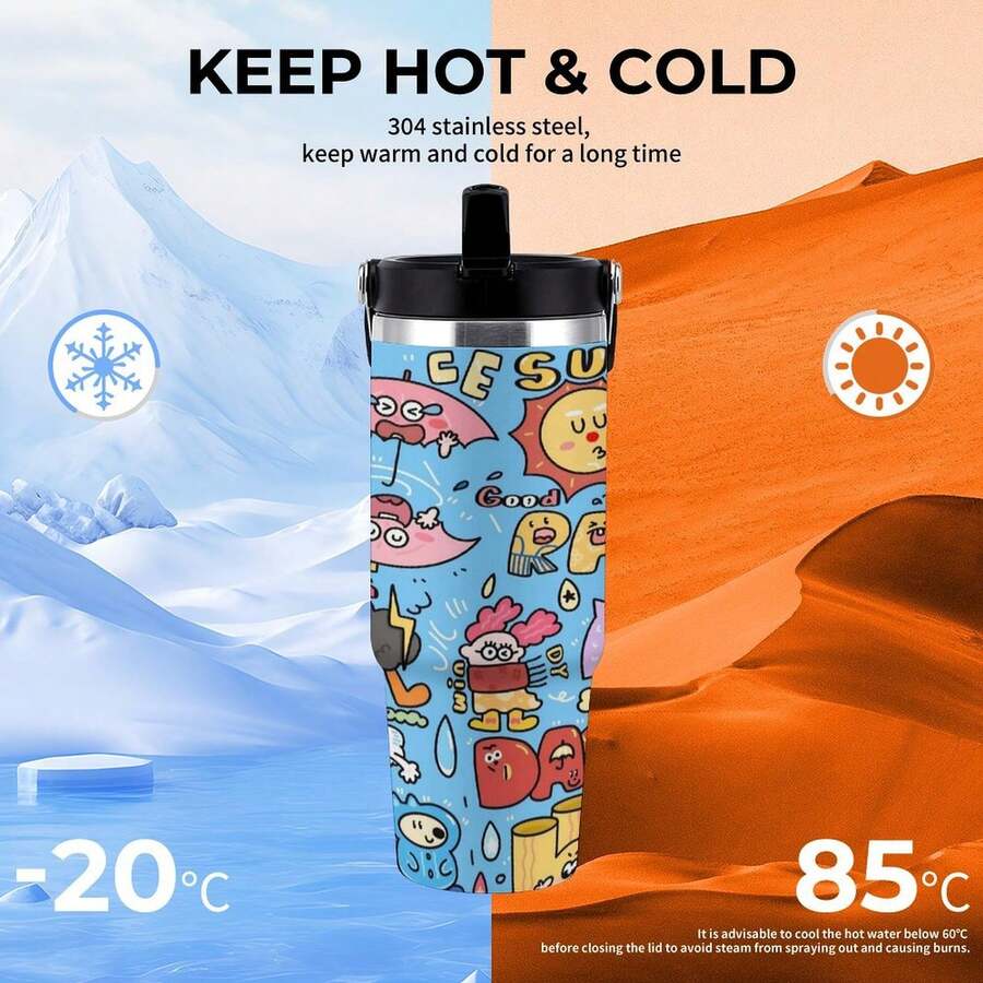 30oz Have Good Day Stanley Style Tumbler Wrapped Graffiti SGRHO Mug - trắng - Xem 1