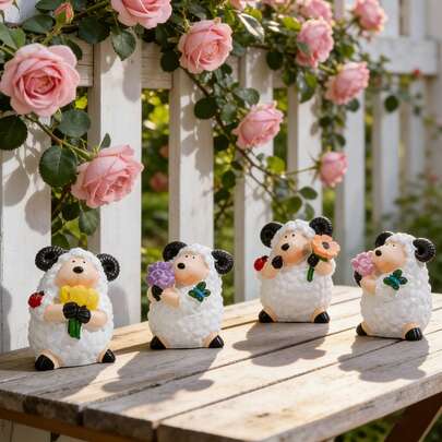 可爱的绵羊捧花摆件 - 可爱的家居装饰 可爱的节日小羊礼物