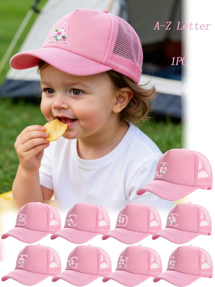 Mũ lưỡi trai in 26 chữ cái, kiểu dáng thời trang và đa năng, chất liệu lưới thoáng khí, thích hợp làm quà tặng hàng ngày. - Hồng - Xem 1