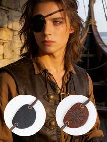 1件中世纪男士复古维京面具，单眼罩，凯尔特风格PU皮革头饰，角色扮演道具，万圣节配饰 - 彩色 - 查看 6