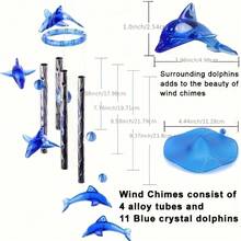 優雅藍色海豚風鈴－海洋懸掛裝飾，採用藍綠色調亮面塑膠海豚設計，適合花園、婚禮、陽台－耐用戶外/海洋風鈴，海豚裝飾風鈴 - 海洋主題風鈴 - 查看 8
