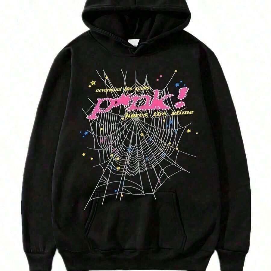 Spider Print Zipper Hoodie, Casual Long Sleeve Hoodie Coat Y2K Spider Print Hoodie, Long Sleeve, Loose Style, Material, Zipper Design, Gothic Harajuku Style, Autumn And Winter Fashion, Let Comfortable Soft Cotton TopDaily Outfits Men And Women- Autumn And Winter Wear, Great College Students And Street Fashion Enthusiasts - 黑色 - 查看 1