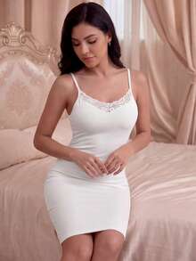 Europa und die USA Damen Sexy Spitze einfarbige Träger elastisch weich bequem Unterrock Taille Paket Hüfte Kleider - Weiss - Übersicht 5