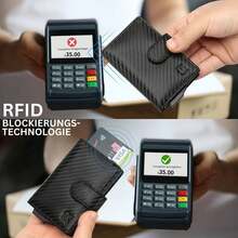 FOMAX Slim Wallet Geldbörse Herren, Portmonee Mini mit Münzfach RFID Schutz, Premium Karten Portemonnaie Geldbeutel Luxus Kartenetui, Carbon-Schwarz - Schwarz - Übersicht 5