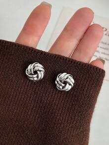 1对打结耳钉 女士圆形镀银耳环 生日派对 新娘婚礼 日常佩戴 珠宝首饰 送给情侣、爱人、女友的礼物 - Earrings - 查看 1