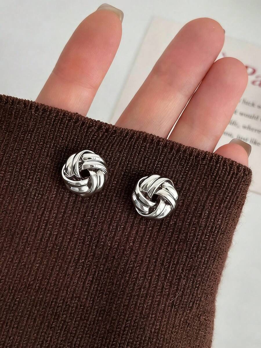 1对打结耳钉 女士圆形镀银耳环 生日派对 新娘婚礼 日常佩戴 珠宝首饰 送给情侣、爱人、女友的礼物 - Earrings - 查看 1