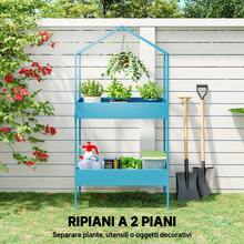 Giá đỡ cây cảnh trong nhà 2 tầng bằng kim loại Outsunny, kệ để cây trong nhà/ngoài trời có móc treo, 75x35x150cm, Xanh dương/Xanh lá cây - màu xanh lá - Xem 5