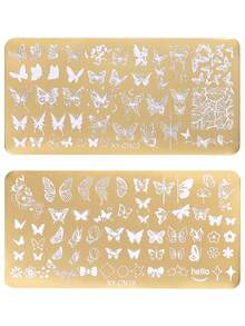 1/2pcs Butterfly Print Gold Nail Art Stamping Plate Spring Summer Butterfly Nail Stencil Metal Template Reusable Carved Pattern Tool Stainless Steel Nail Stamp Tool Butterfly Nail DIY Accessories - Gold - View 11