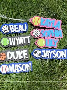Customized Name Keychain, Baseball Keychain, Sports Bag Tag, Sports Keychain, Football, Basketball, Tennis - Multicolor - View 7