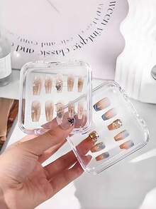 1/30 piezas Caja de almacenamiento y exhibición portátil para salón de uñas, caja de almacenamiento de uñas plegable y transparente de 3 capas y 3 pliegues a prueba de polvo, adecuada para uñas, pendientes, anillos y diversos pequeños artículos de joyería, con cinta adhesiva, caja de almacenamiento de arte de uñas, caja de almacenamiento de joyas plegable, caja de almacenamiento de arte de uñas transparente y portátil, puede almacenar uñas, mejor regalo para el almacenamiento de arte de uñas - Multicolor - Ver 8