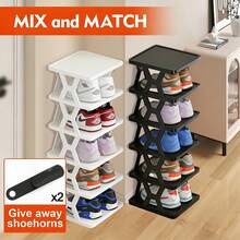 9/6-Tier Shoe Organizer - Comes With A Shoe Horn, Vertical Design, Perfect For Closets, Hallways, Bathrooms, Dorms, Storage And Organization, Stackable Plastic Shoe Organizer, Easy To Assemble - Xem 6