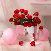 1/3pcs Artificial Silk Long Stem Red Rose Bouquet, Lifelike Fake Rose Suitable For Wedding Centerpiece Decor, Home Decor, Party Decor, Valentine's Day, Wedding Decoration, Graduation Party - Multicolor - View 5
